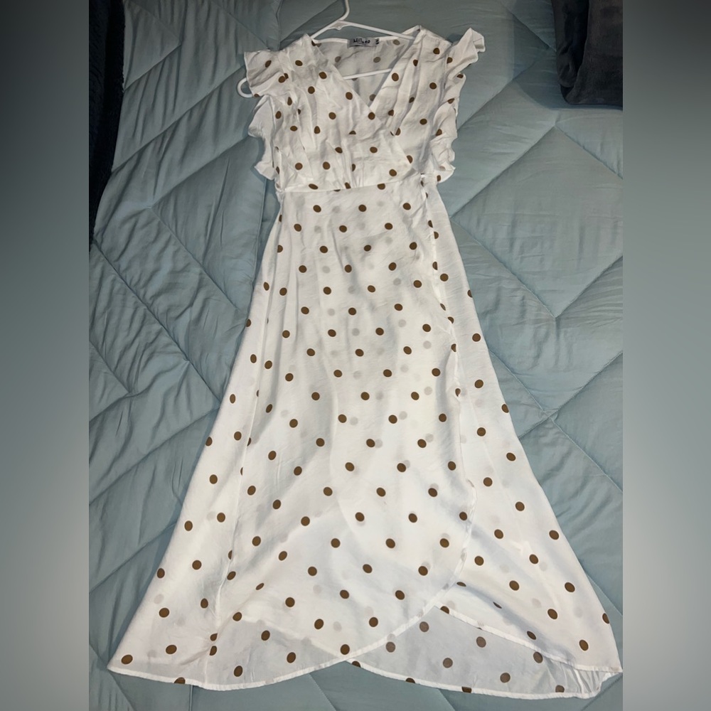 White brown polka dot summer dress